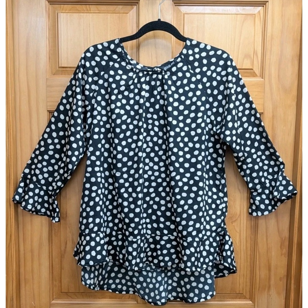 Jaquline Design Studio Women's Large 3/4 Sleeves Button Front Polka Dots